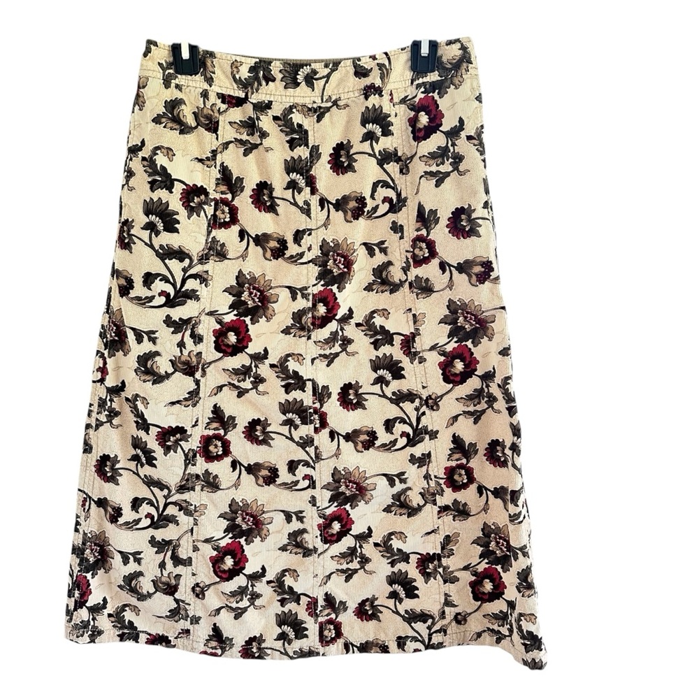 Eddie Bauer Cream and Red A-Line Midi Skirt corduroy Resort Wear